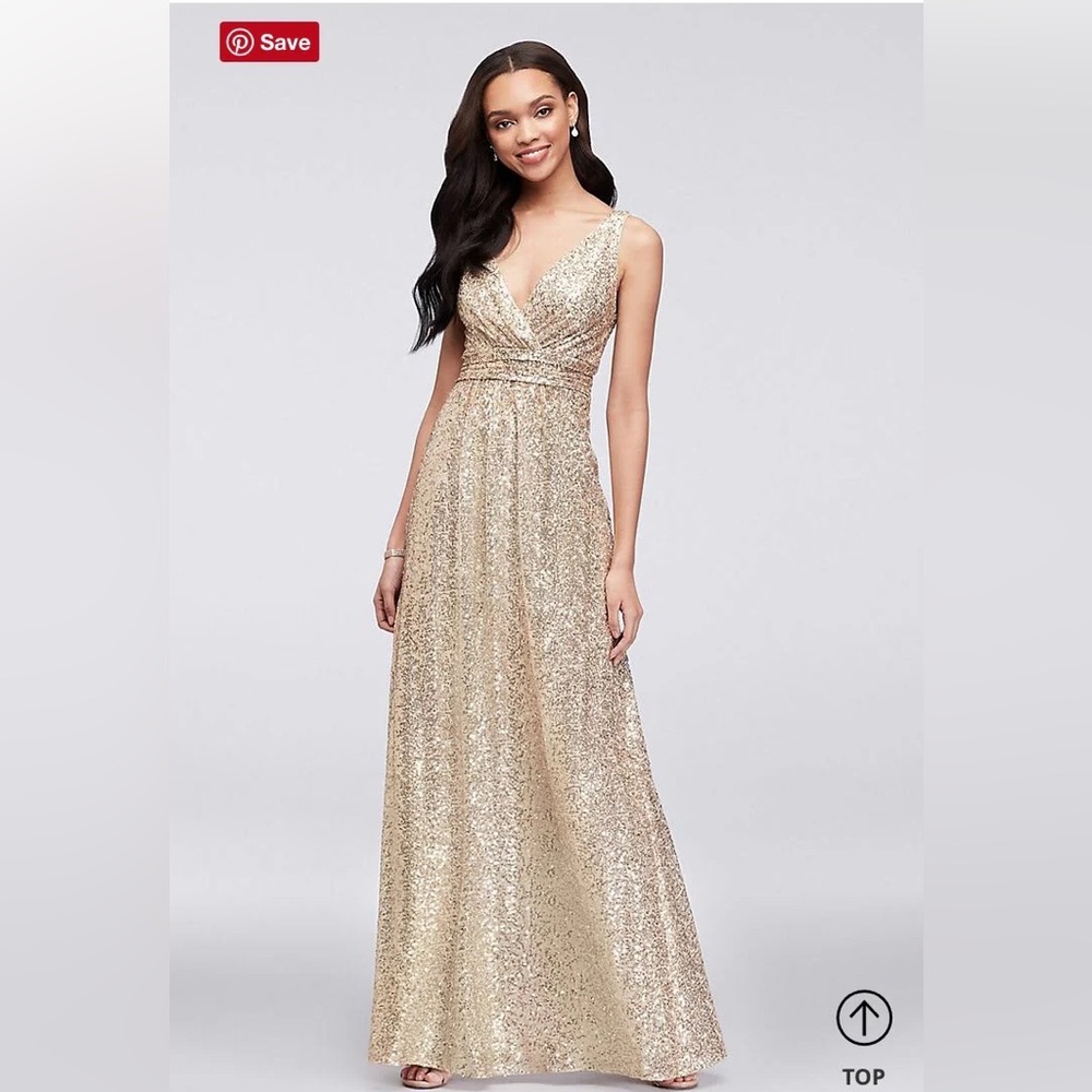David Bridal Elegant Gold Sequin Evening Gown